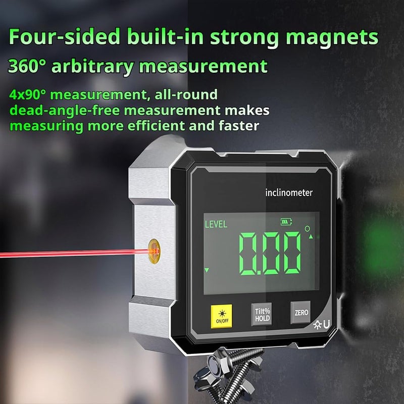 gitende 2026 Upgraded 4-Side Magnetic Digital Angle Gauge, Digital Angle Finder Magnetic, Cube Inclinometer with Backlight, Table Saw Miter Protractor, Woodworking Measuring Tool, Level Box for Hanging - Image 4